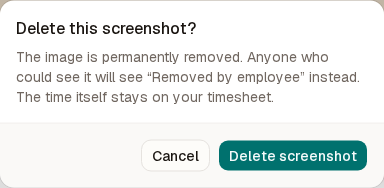 The Delete this screenshot? confirmation