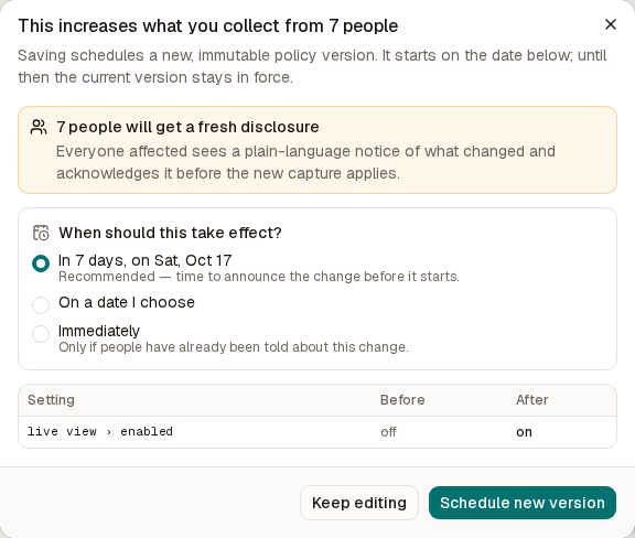 The save dialog showing the number of people affected and the effective date options